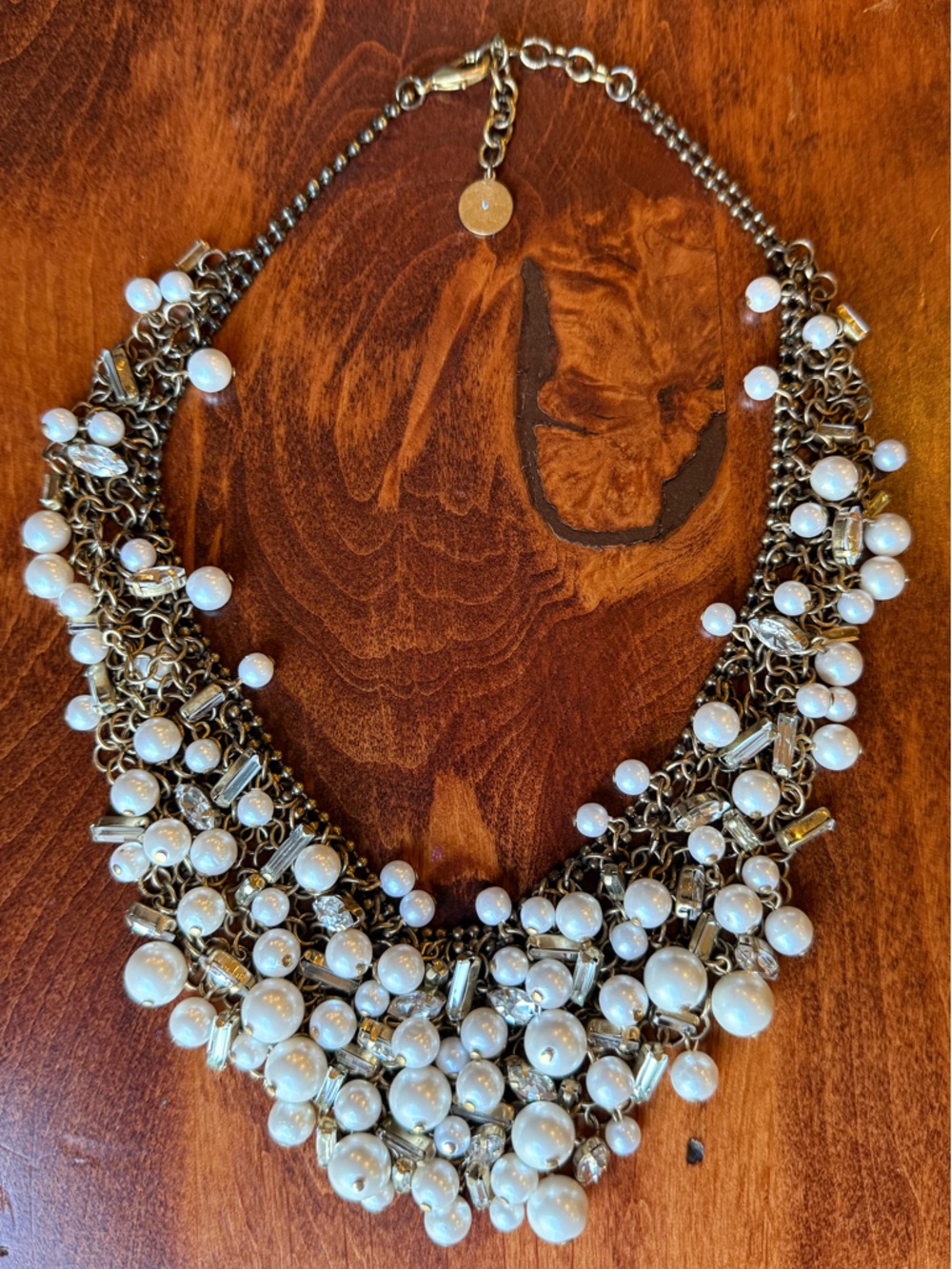 Stella & Dot Silver and Gold Tone Multi Pearl & CZ Cluster Necklace